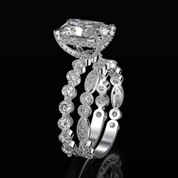 NWT 925 Sterling Silver Wedding Ring Set - Picture 1 of 8